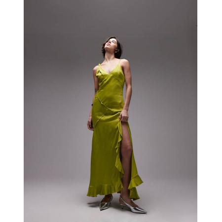 Topshop Midi slipdress met gedraaide schouder en zichtbare naden in limoengroen-Rood
