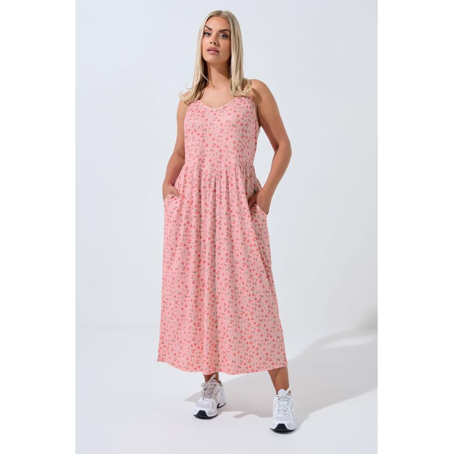 Limited Collection Curve Roze Ditsy Bloemen Midaxijurk Size 58-60 Roze