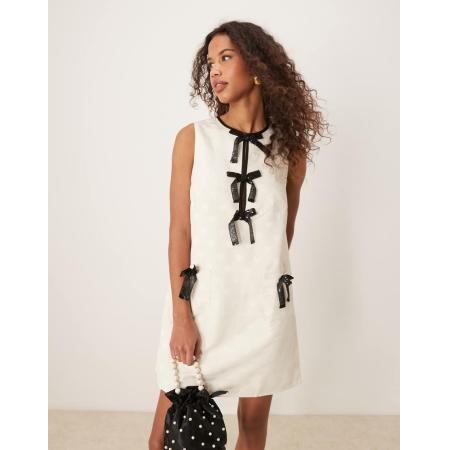 Sister Jane Mini-jurk met strik in ivoorwit en crème