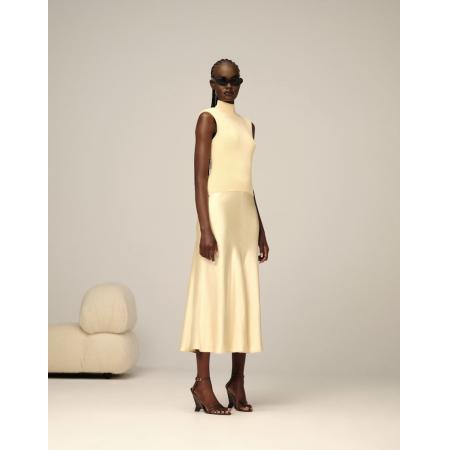 ARRANGE Gebreide midi jurk met verlaagde taille en satijnen rok in lichtgeel-Neutraal
