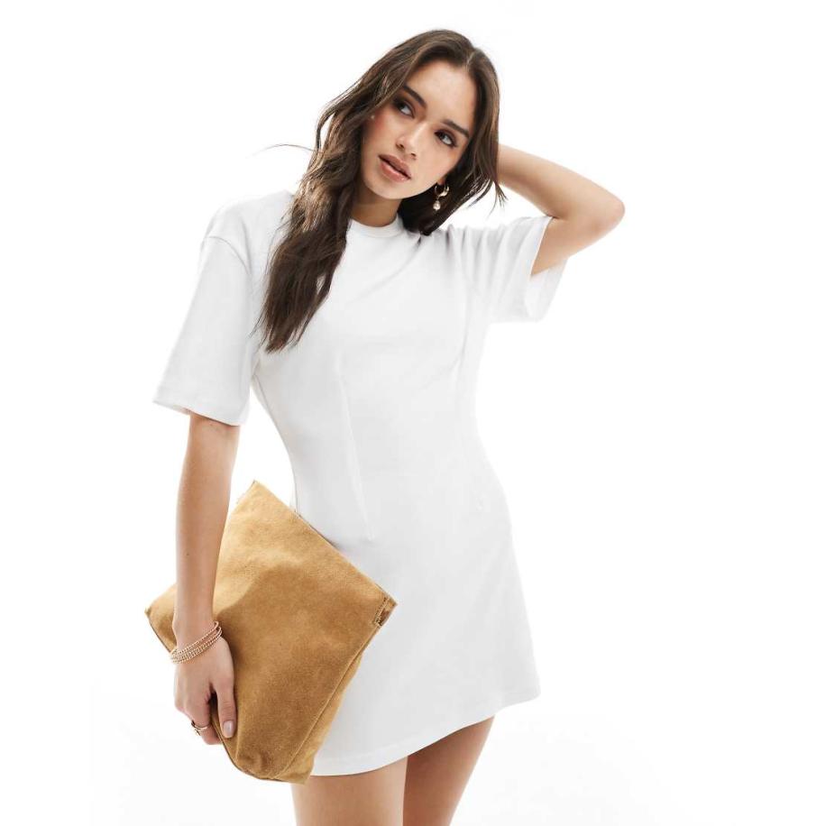 Monki T-shirtjurk met ingenomen taille in wit Wit