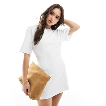 Monki T-shirtjurk met ingenomen taille in wit