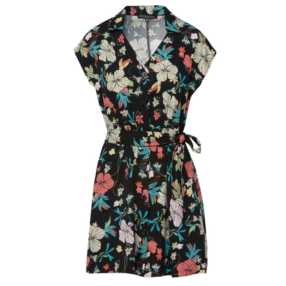 KOROSHI KOROSHI Blousejurk beige / aqua / groen / zwart -