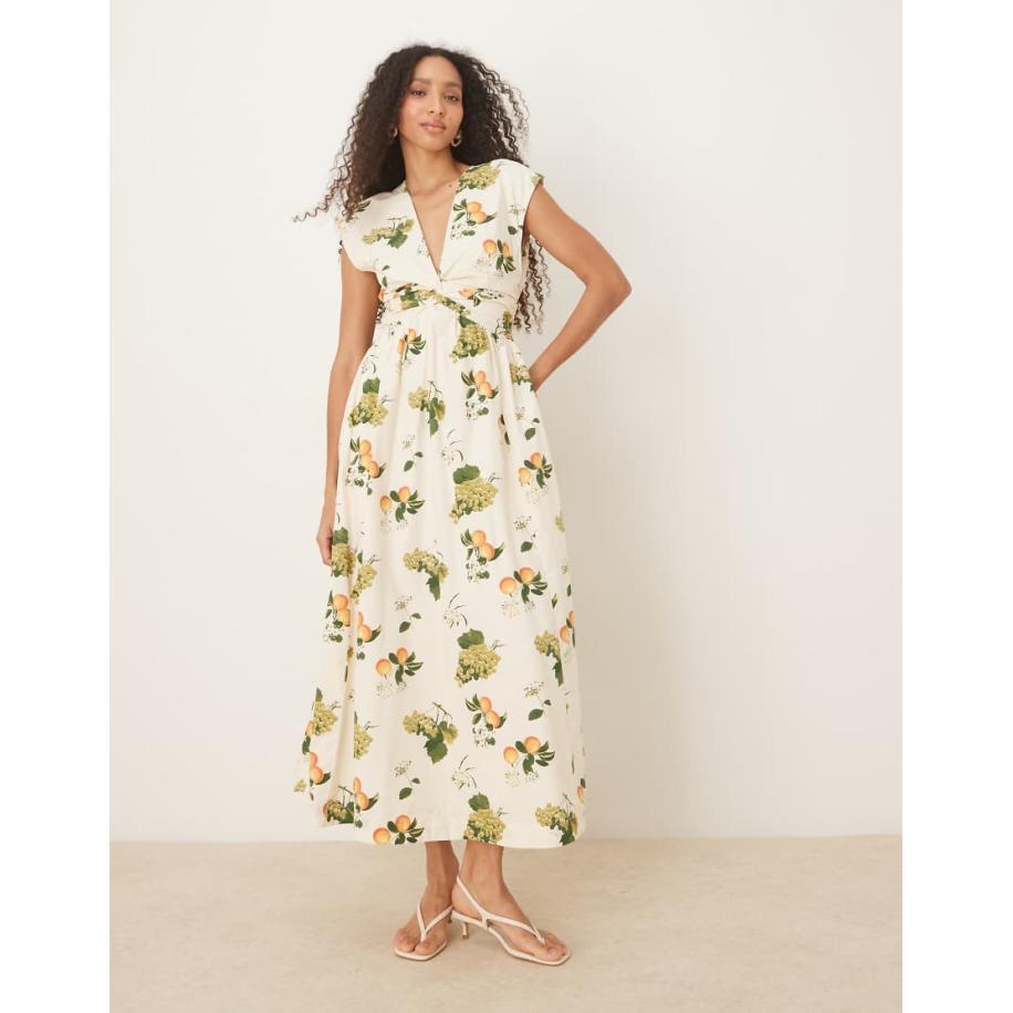 Abercrombie & Fitch Mouwloze maxi jurk met V-hals in fruitprint-Veelkleurig Multicolor