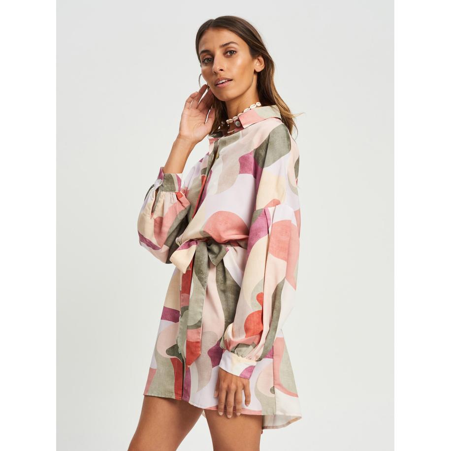 St MRLO Jurk Bligh beige / groen / pastelroze / pastelrood Bruin