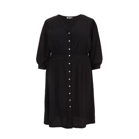 WE Fashion Dames jurk met structuur - Curve - Regular fit - Zwart - Plus Size Maat: 52