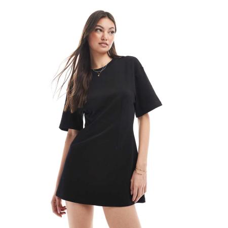 Monki T-shirtjurk met ingenomen taille in zwart