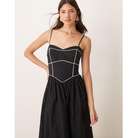 Forever New Maxi jurk met verlaagde zoom en contrasterende naden in zwart