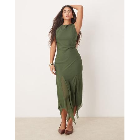 ASOS DESIGN Mouwloze midaxi jurk met godetplooien in groen-Veelkleurig