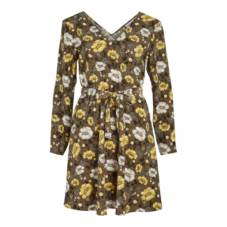 Vila VILA Jurk KRISTINA beige / lichtgeel / olijfgroen -