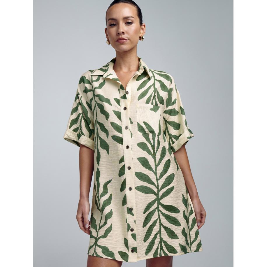 St MRLO Blousejurk Nessa ivoor / donkergroen Groen