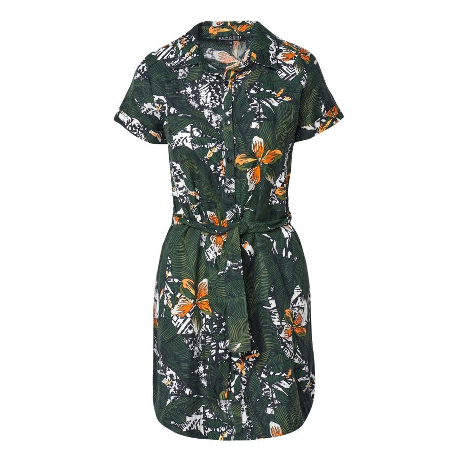 KOROSHI KOROSHI Blousejurk limoen / olijfgroen / zwart / wit -