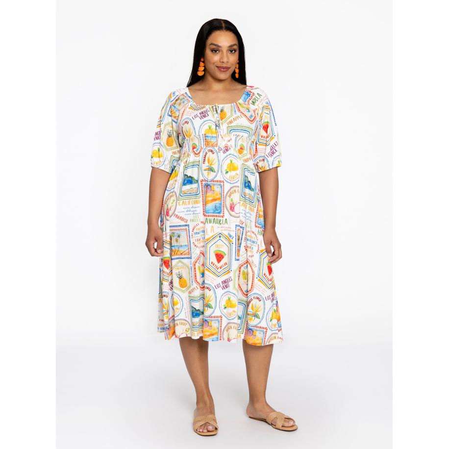 Yoek YOEK Jurk Tropicana ecru / lichtblauw / oranje -