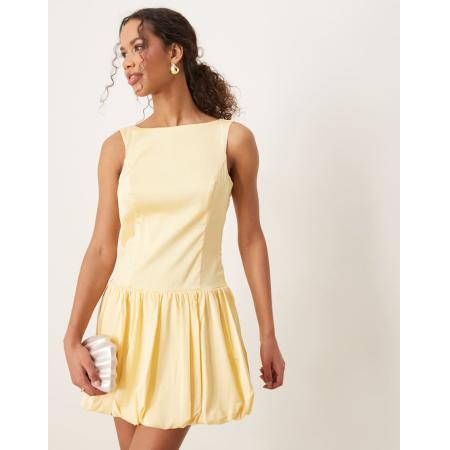 Abercrombie & Fitch Mouwloze mini jurk met hoge hals, open achterkant en pofrok in geel