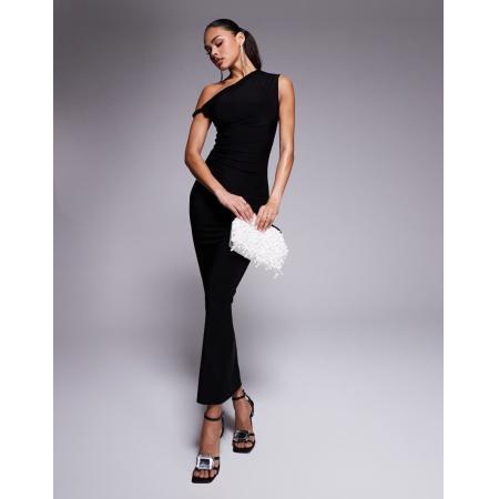 Kaiia Exclusive Bodycon maxi jurk van gelaagde gladde stof met blote schouder en gedraaid detail in zwart