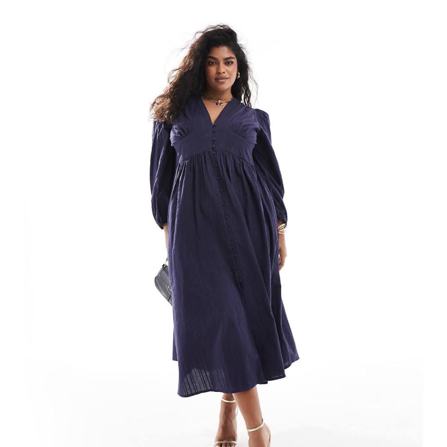 Nobody's Child Plus Starlight Midaxi jurk met lange mouwen in marineblauw Blauw