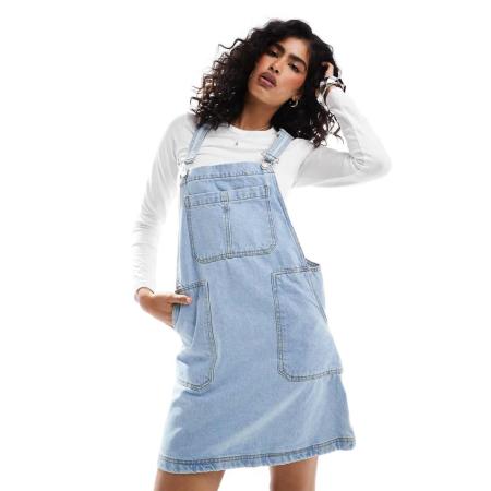 DTT Lucine Denim overgooierjurk met zakken in lichtblauw-Neutraal