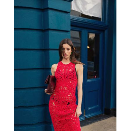 Topshop Premium Gehaakte gebreide maxi jurk in rood