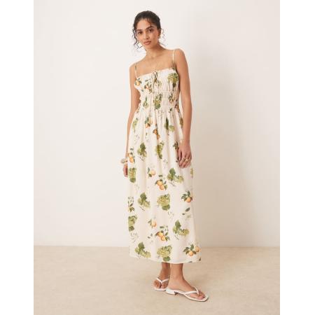 Abercrombie & Fitch Luchtige maxi-jurk met zachte hals, gingham ruit en spaghettibandjes in fruitprint-Veelkleurig