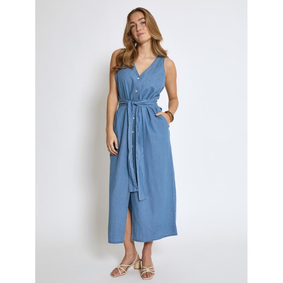 Peppercorn Peppercorn Blousejurk Allison blauw denim -