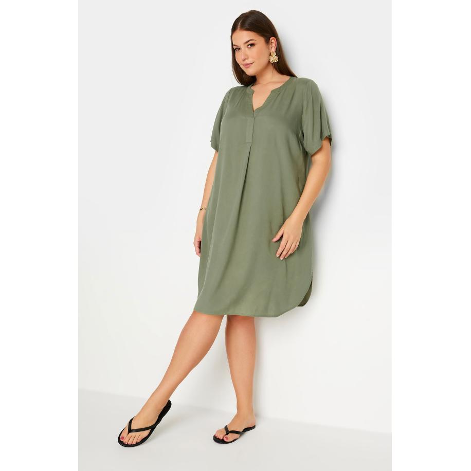 Yours Tuniekjurk Met Plooidetail En Korte Mouwen In Kakigroen Size 48 Groen