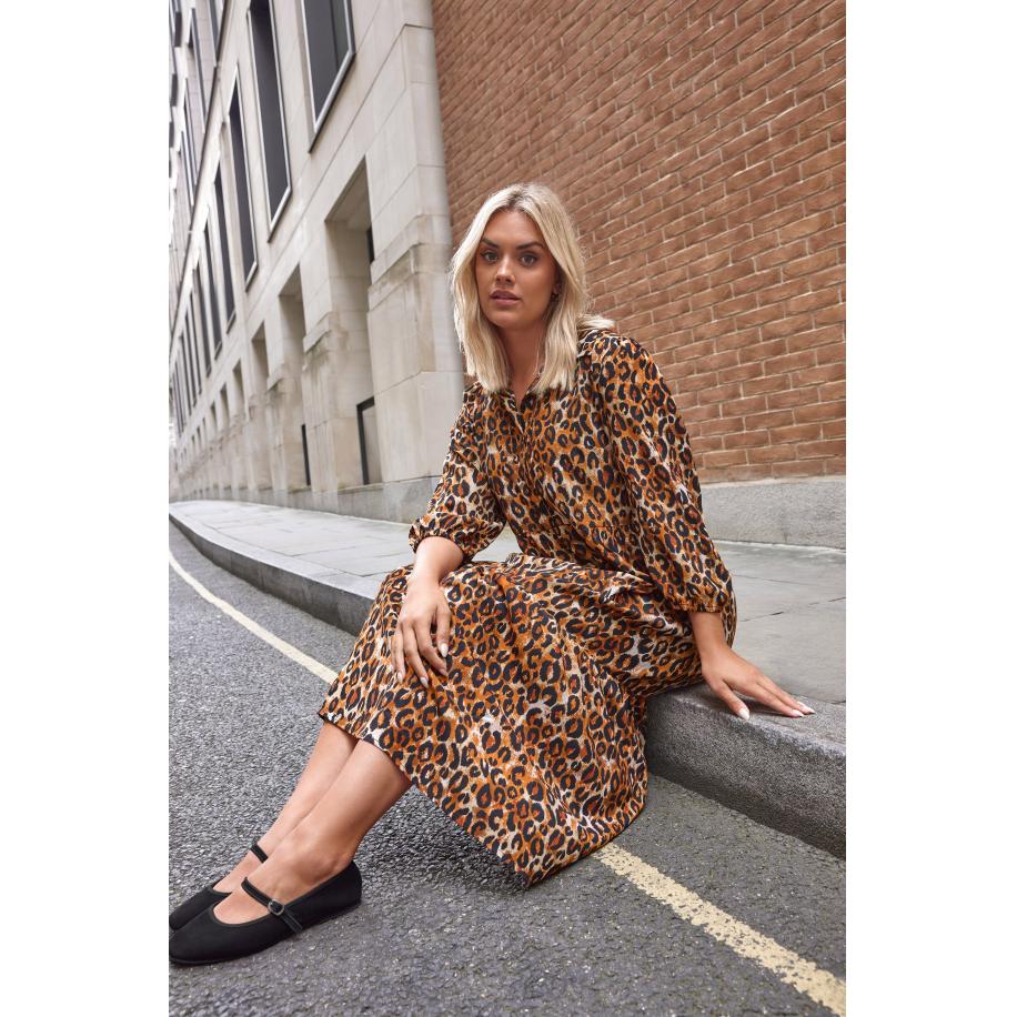 Yours Midaxioverhemdjurk Met Luipaardprint In Bruin Size 42 Bruin