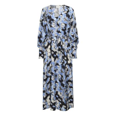 Kaffe Jurk Jodie crème / lichtblauw / zwart