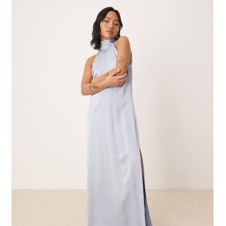 VILA Petite Maxi jurk met gestrikte halternek in pastelblauw