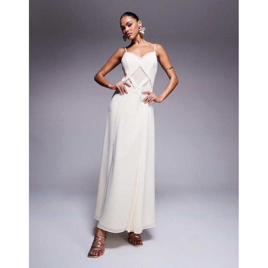 Forever New Maxi jurk met gekruist detail en godetplooien in crème-Geel Geel