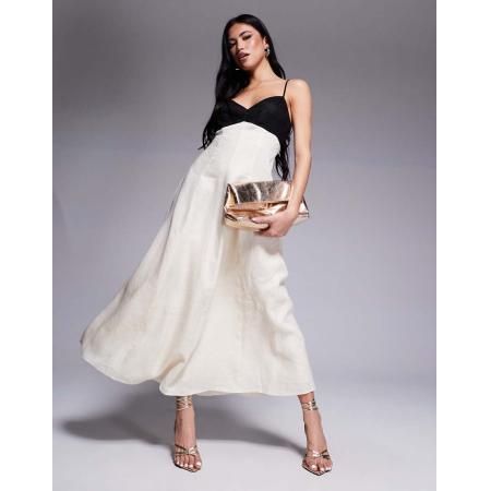 Forever New Midaxi-jurk van linnen met contrast in zwart en crème