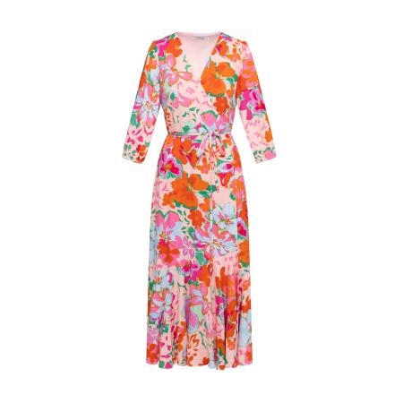 Quiosque Quiosque Jurk 4UB033 lichtblauw / smaragd / oranje / abrikoos / rosa