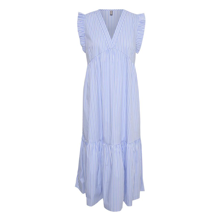 Culture CULTURE Jurk Bjørg lichtblauw / wit -