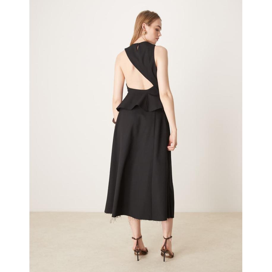 ASOS DESIGN Maxi peplumjurk met open achterkant in zwart Zwart