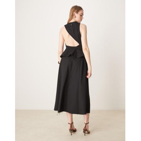 ASOS DESIGN Maxi peplumjurk met open achterkant in zwart