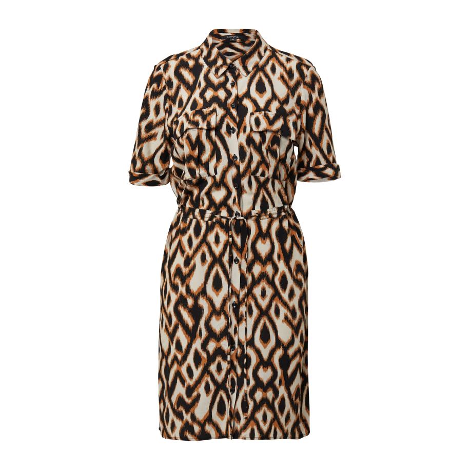 Comma COMMA Blousejurk champagne / ecru / cognac / zwart -