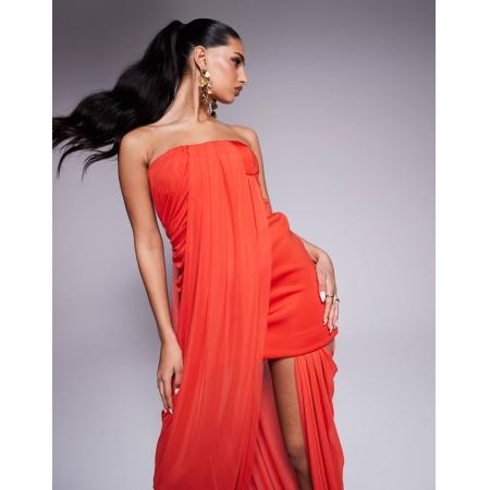 ASOS DESIGN Mini bandeau-jurk met mesh overlay sleep in rood