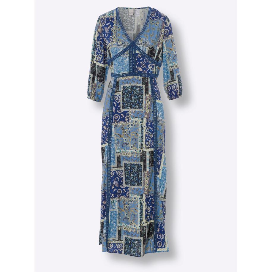 heine heine Jurk crème / enziaan / lichtblauw / donkerbruin -