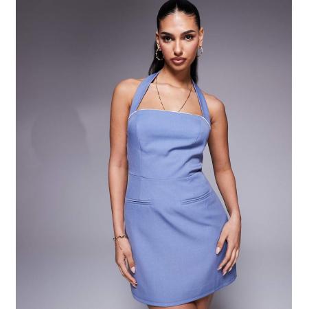 Kaiia Exclusives Elegante mini jurk met vierkante hals en halterkraag in blauw