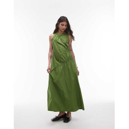 Topshop Midi-jurk met poplin ruches in groen
