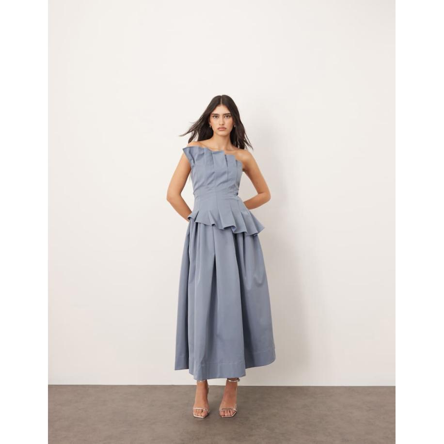 ARRANGE Midi-jurk met structuur en geplooid korset in lichtblauw-Wit Wit