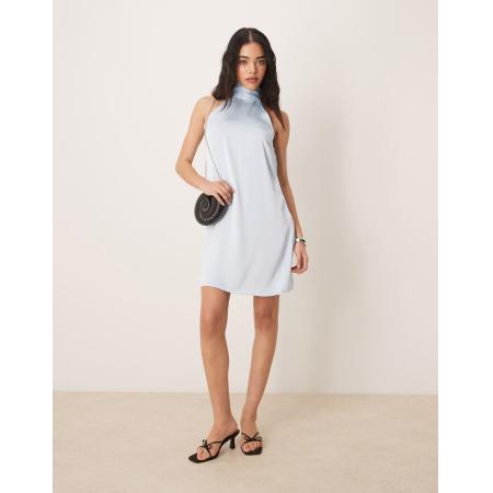 VILA Satijnen mini-halterjurk in pastelblauw