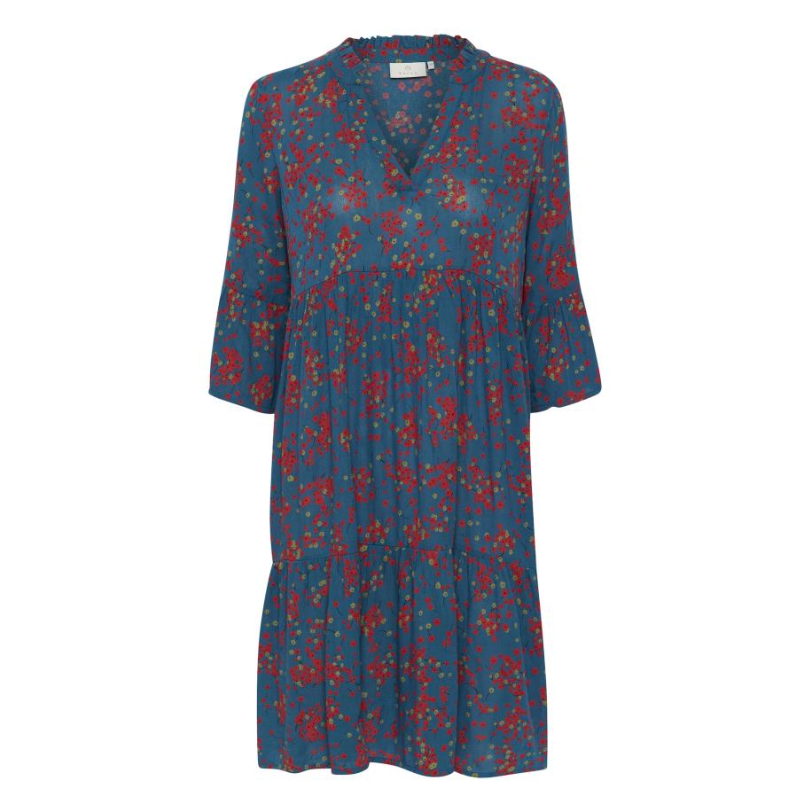 Kaffe Kaffe Jurk Lokia olijfgroen / petrol / bloedrood -