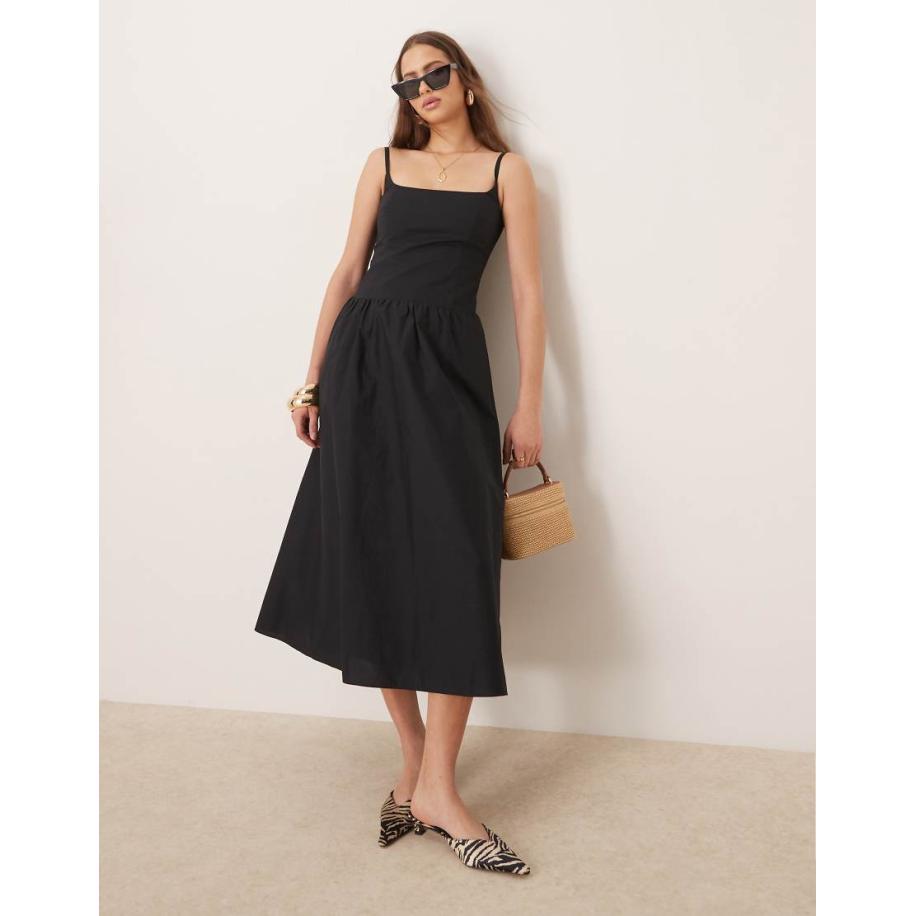 Forever New Midaxi jurk met verlaagde zoom in zwart Zwart