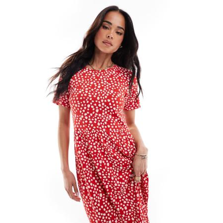 Wednesday's Girl Midi jurk met korte mouwen en gevlekte stippen in rood