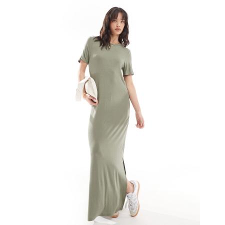 Pieces Maxi T-shirtjurk in kaki-Groen
