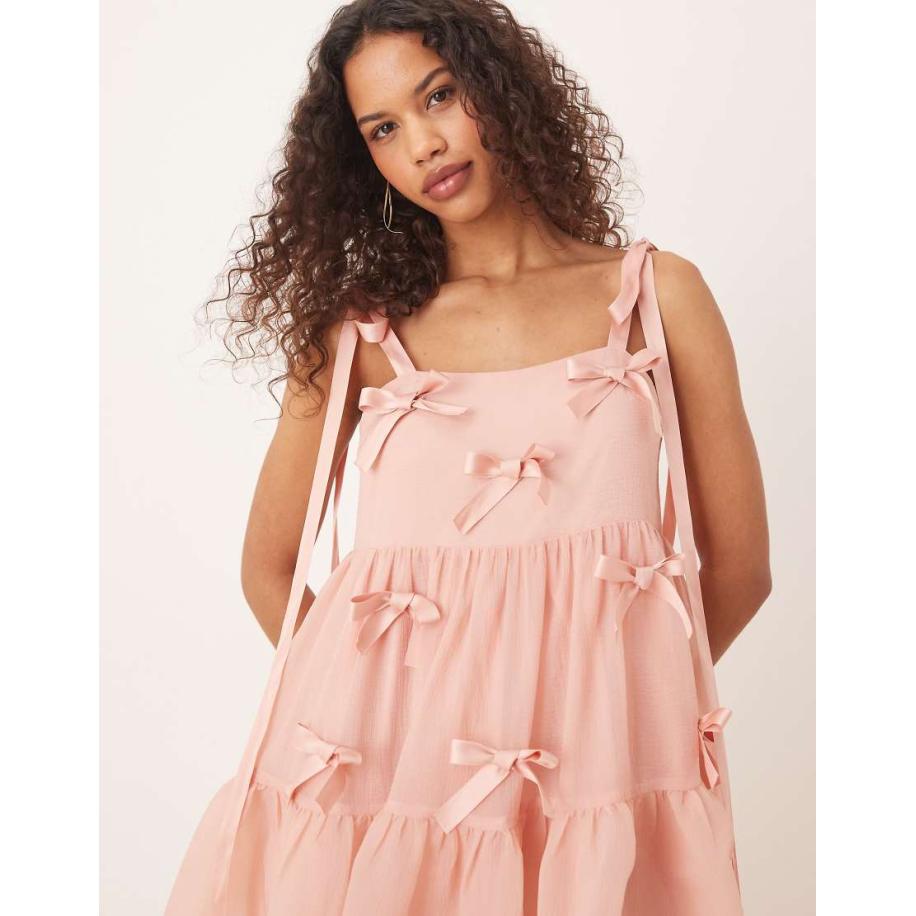 Sister Jane Midi jurk versierd met strikken in babyroze Roze