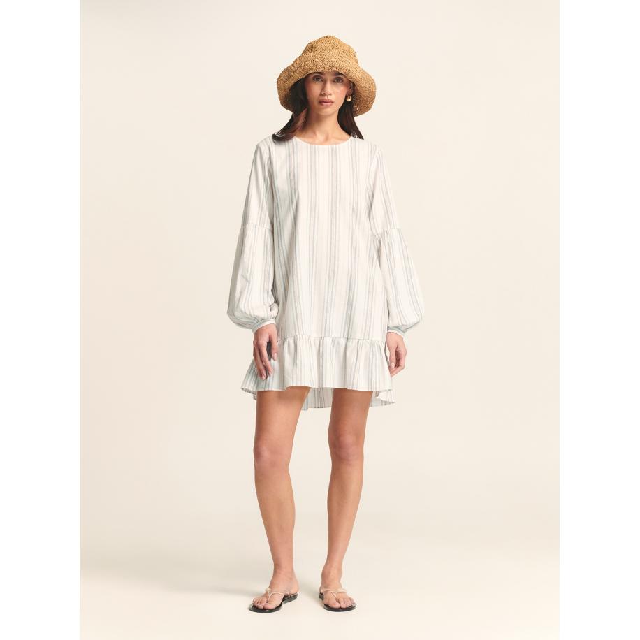 St MRLO St MRLO Jurk beige / lichtblauw / wit -