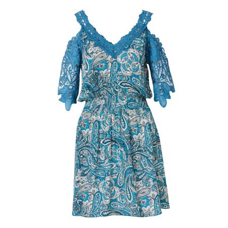 KOROSHI KOROSHI Zomerjurk lichtbeige / turquoise / petrol / zwart