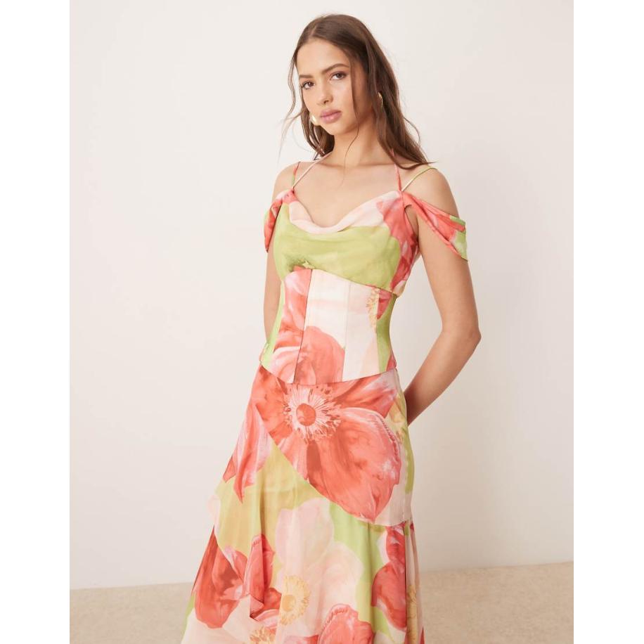Forever New Afneembare maxi korsetjurk in rode oversized bloemenprint-Rood Rood