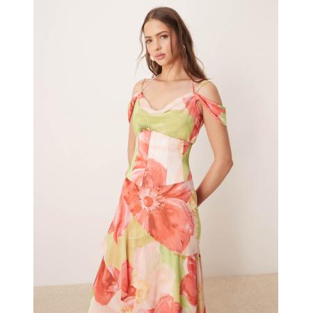 Forever New Afneembare maxi korsetjurk in rode oversized bloemenprint-Rood